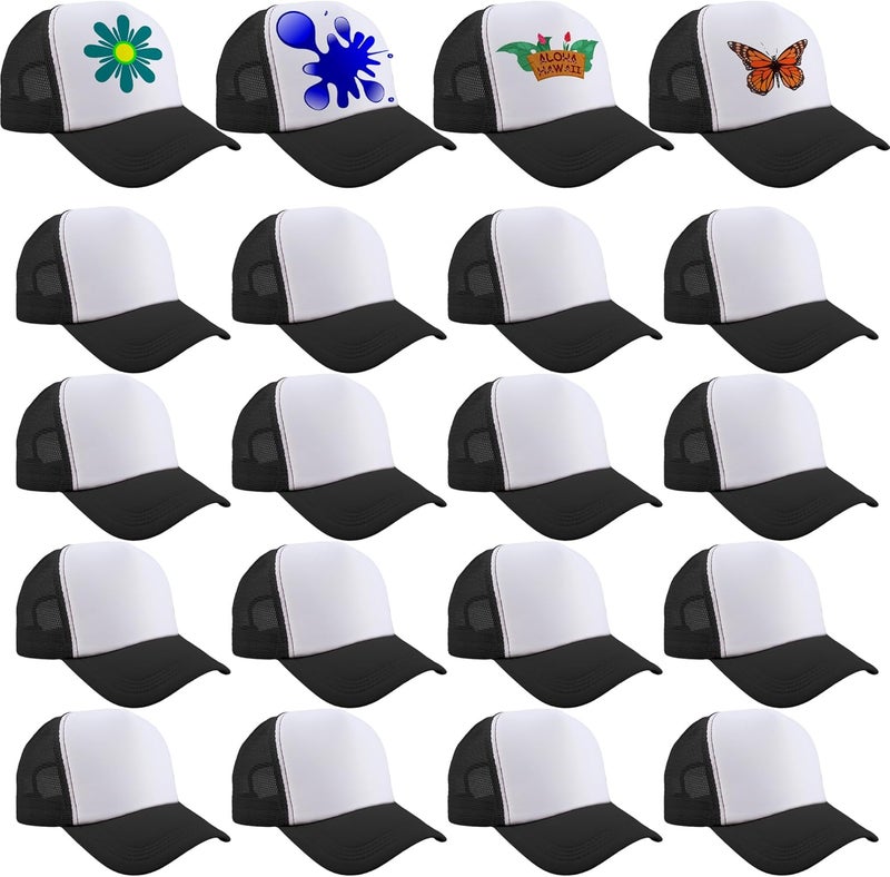 Skyebed 20 Pcs Trucker Hats Sublimation Baseball Caps Adjustable Blank Mesh Hats for Kids Family Outing Park Sports Activities - Image 1
